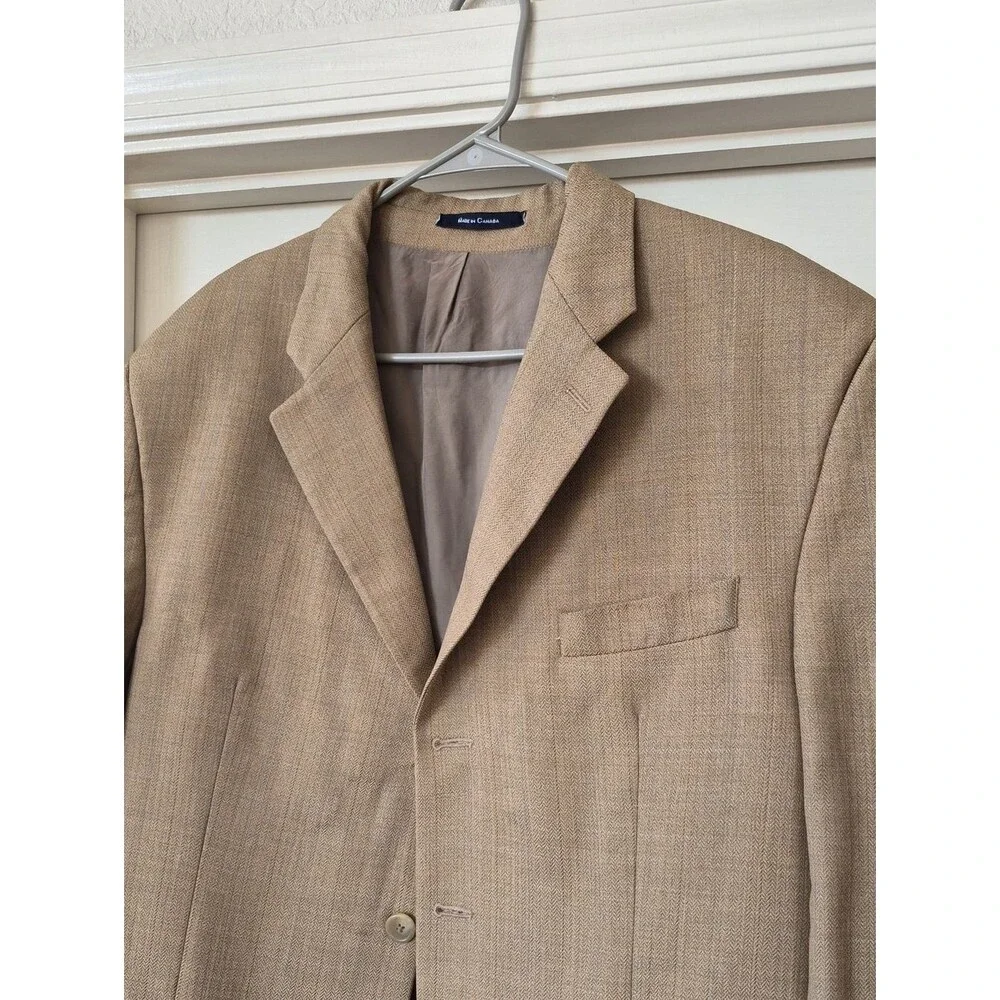 Chaps 100% Wool Three Button Smooth Blazer W/herringbone Pattern Sz 48R